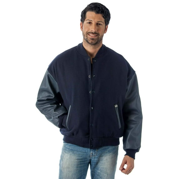 Reed Men's Varsity Leather/Wool Jacket Large Navy