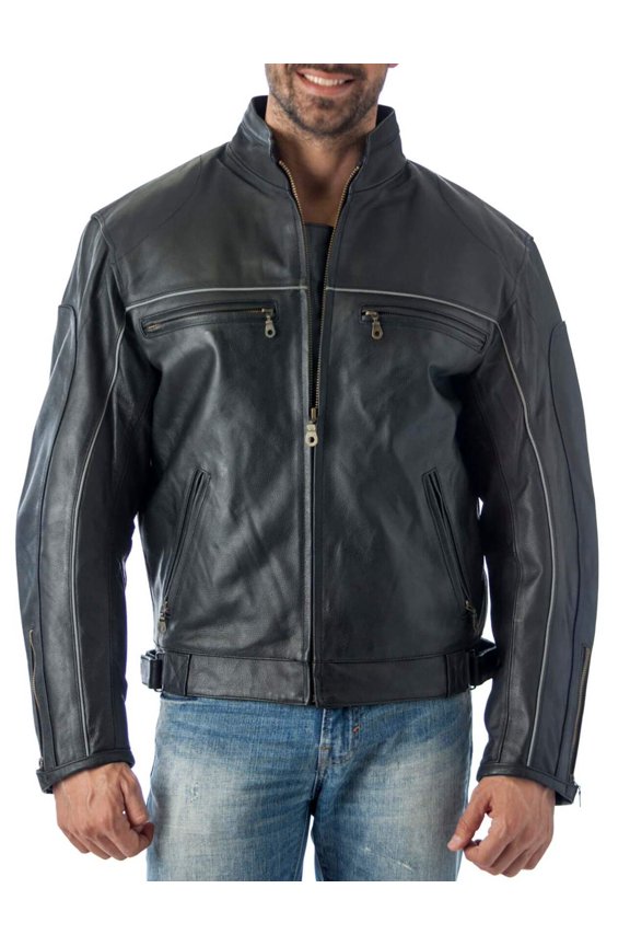 ® Mens Vented Leather Biker Jacket (2x)