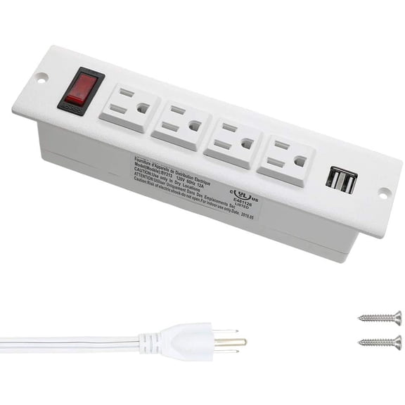 Reed Power Strip Socket with USB Ports Mountable Desk Power Outlet Desktop Power Strip 4 AC Outlets 2 USB Ports for Conference Cabinet Sofa Countertop UL Listed