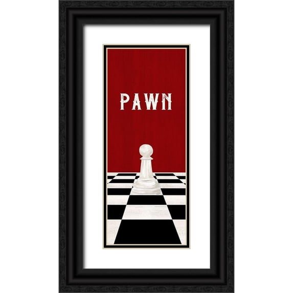 Reed, Tara 10x18 Black Ornate Wood Framed with Double Matting Museum Art Print Titled - Rather be Playing Chess Pieces red panel I-Pawn