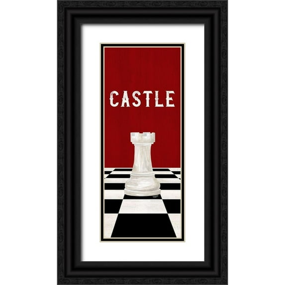 Reed, Tara 10x18 Black Ornate Wood Framed with Double Matting Museum Art Print Titled - Rather be Playing Chess Pieces red panel II-Castle