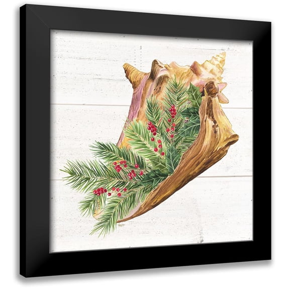 Reed, Tara 12x12 Black Modern Framed Museum Art Print Titled - Christmas by the Sea Conch square