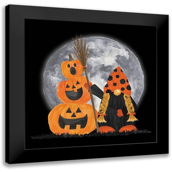 Reed, Tara 12x12 Black Modern Framed Museum Art Print Titled - Gnomes of Halloween III-Broomstick