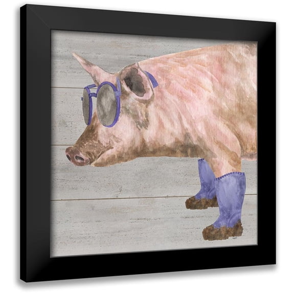 Reed, Tara 12x12 Black Modern Framed Museum Art Print Titled - Intellectual Animals V Pig in Boots