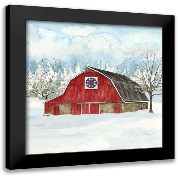 Reed, Tara 12x12 Black Modern Framed Museum Art Print Titled - Winter Barn Quilt IV