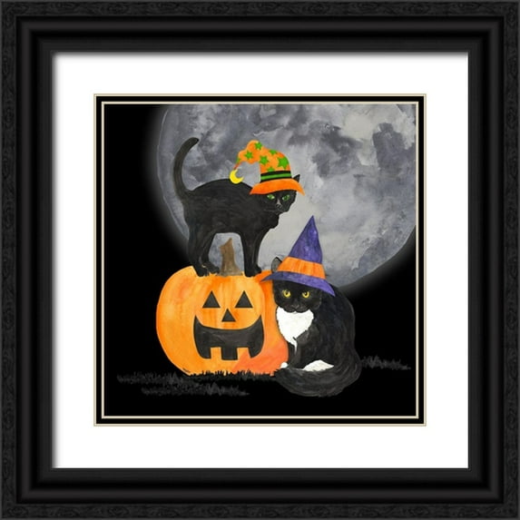 Reed, Tara 12x12 Black Ornate Wood Framed with Double Matting Museum Art Print Titled - Fright Night Friends I-Black Cat