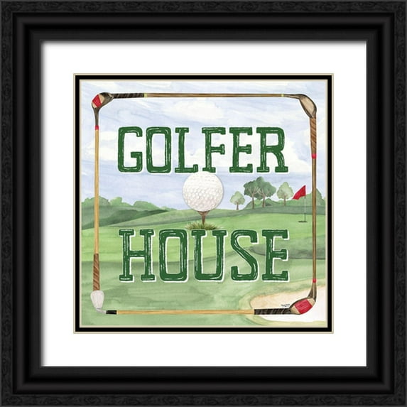 Reed, Tara 12x12 Black Ornate Wood Framed with Double Matting Museum Art Print Titled - Golf Days IV-Golfer House