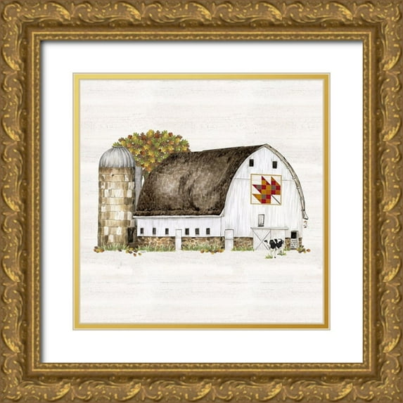 Reed, Tara 12x12 Gold Ornate Wood Framed with Double Matting Museum Art Print Titled - Fall Barn Quilt II