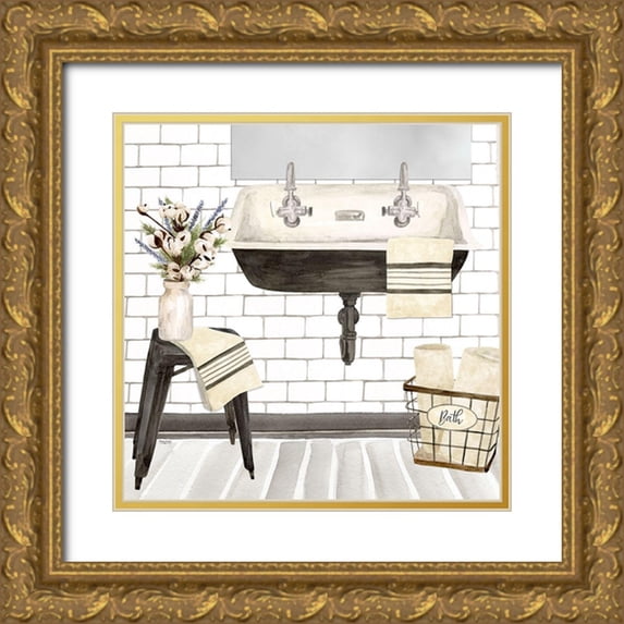 Reed, Tara 12x12 Gold Ornate Wood Framed with Double Matting Museum Art Print Titled - Farmhouse Bath II Sink