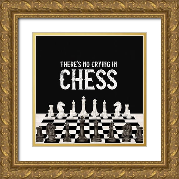 Reed, Tara 12x12 Gold Ornate Wood Framed with Double Matting Museum Art Print Titled - Rather be Playing Chess V-No Crying