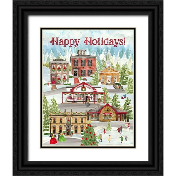 Reed, Tara 12x14 Black Ornate Wood Framed with Double Matting Museum Art Print Titled - Christmas Village portrait II
