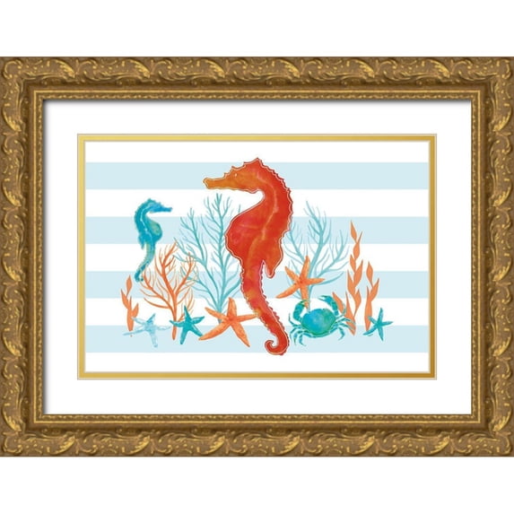 Reed, Tara 14x11 Gold Ornate Wood Framed with Double Matting Museum Art Print Titled - Coral Aqua I