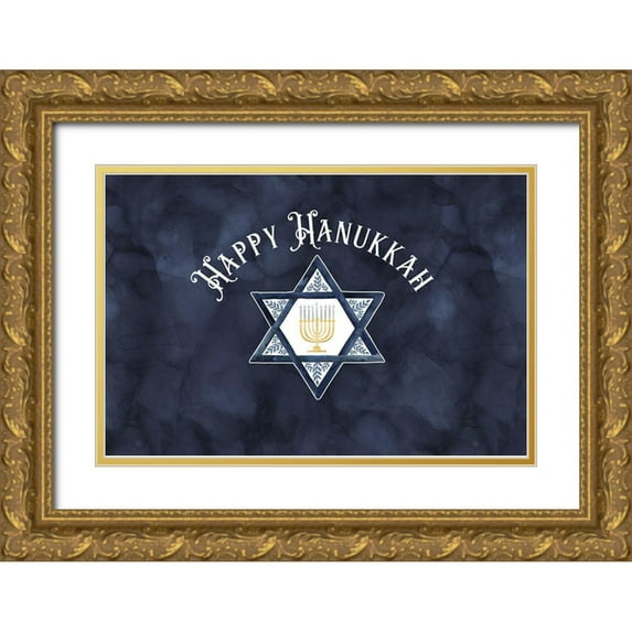 Reed, Tara 14x11 Gold Ornate Wood Framed with Double Matting Museum Art Print Titled - Hanukkah Lights landscape-Happy Hanukkah