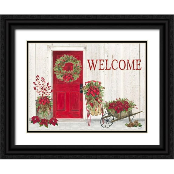 Reed, Tara 14x12 Black Ornate Wood Framed with Double Matting Museum Art Print Titled - Home for the Holidays Front Door Scene