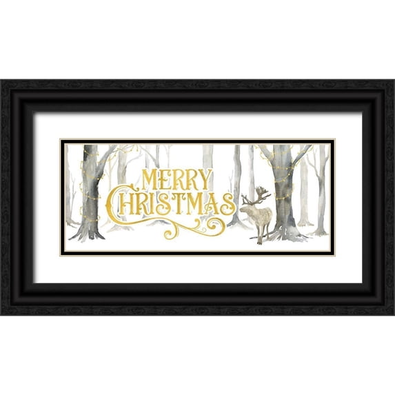 Reed, Tara 14x8 Black Ornate Wood Framed with Double Matting Museum Art Print Titled - Christmas Forest panel I-Merry Christmas