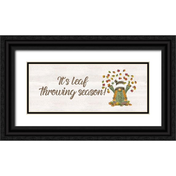 Reed, Tara 14x8 Black Ornate Wood Framed with Double Matting Museum Art Print Titled - Fall Gnomes Sentiment panel II-Leaf Throwing