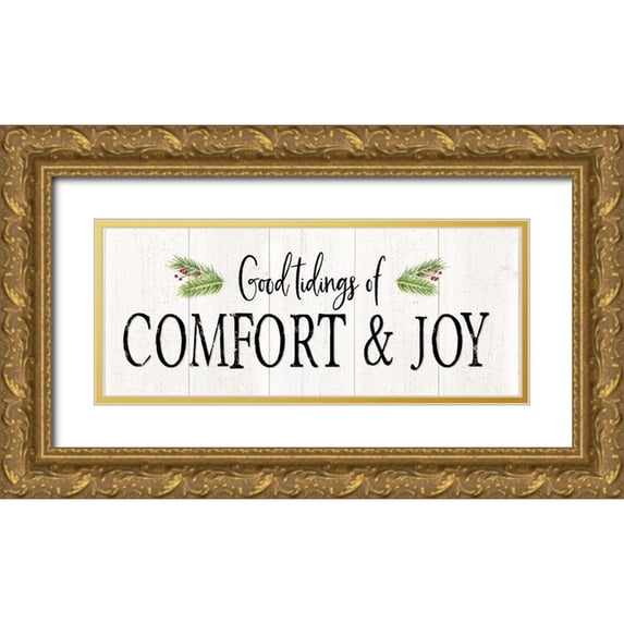 Reed, Tara 14x8 Gold Ornate Wood Framed with Double Matting Museum Art Print Titled - Peaceful Christmas-Comfort and Joy horiz black text