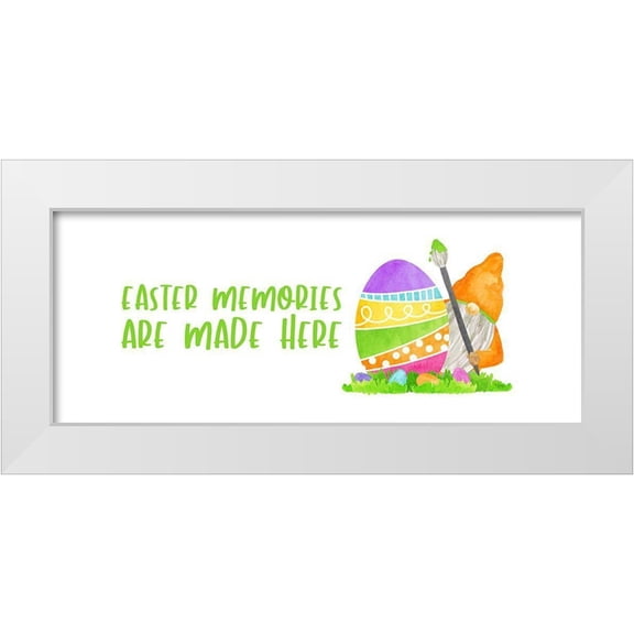 Reed, Tara 14x8 White Modern Wood Framed Museum Art Print Titled - Easter Gnomes panel II-Memories