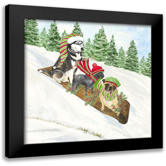 Reed, Tara 15x15 Black Modern Framed Museum Art Print Titled - Dog Days of Christmas III-Sledding