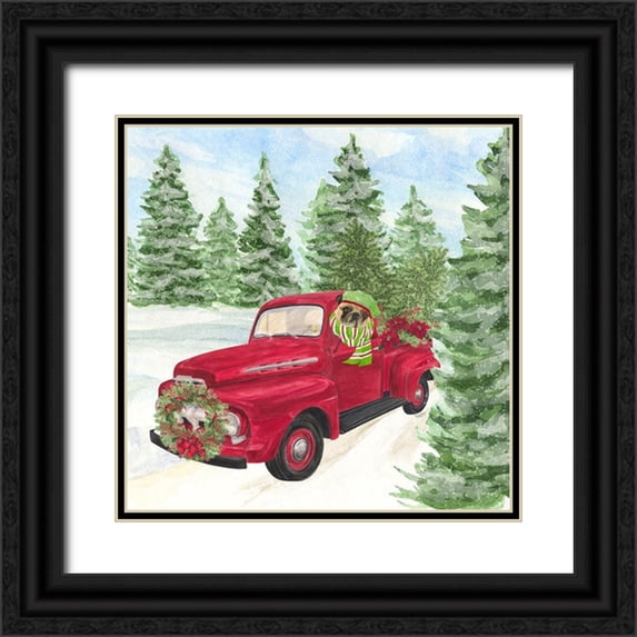 Reed, Tara 15x15 Black Ornate Wood Framed with Double Matting Museum Art Print Titled - Dog Days of Christmas IV-Truck