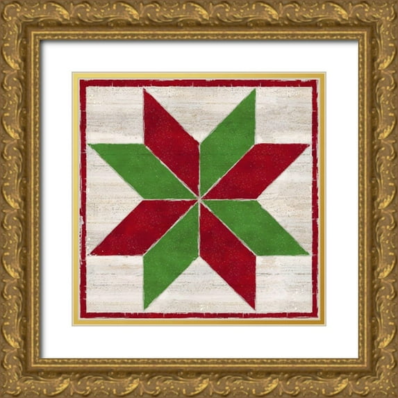 Reed, Tara 15x15 Gold Ornate Wood Framed with Double Matting Museum Art Print Titled - Christmas Quilt Block II