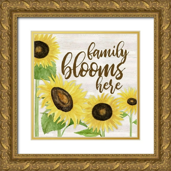 Reed, Tara 15x15 Gold Ornate Wood Framed with Double Matting Museum Art Print Titled - Fall Sunflower sentiment I-Family