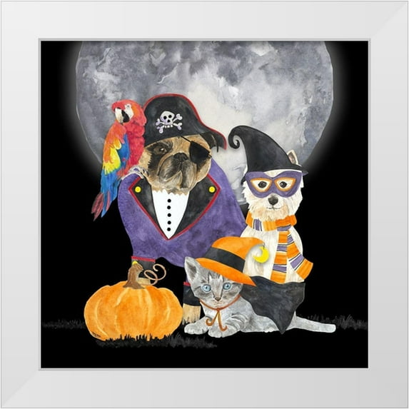 Reed, Tara 15x15 White Modern Wood Framed Museum Art Print Titled - Fright Night Friends III-Pirate Pug