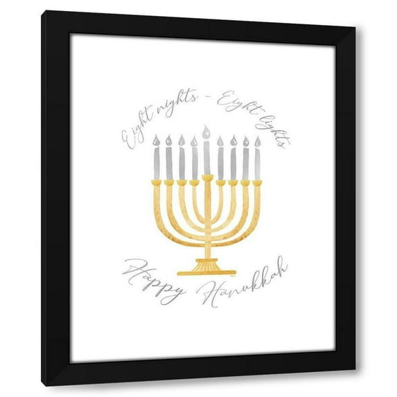 Tara Reed 15x18 Black Modern Wood Framed Wall Art Titled - Festival of Lights portrait I-Gold Menorah
