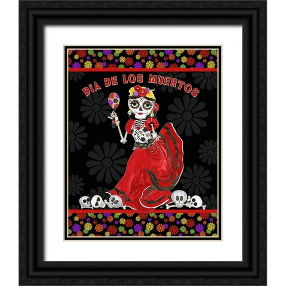 Reed, Tara 15x18 Black Ornate Wood Framed with Double Matting Museum Art Print Titled - Day of the Dead portrait I-Dancing Woman on black