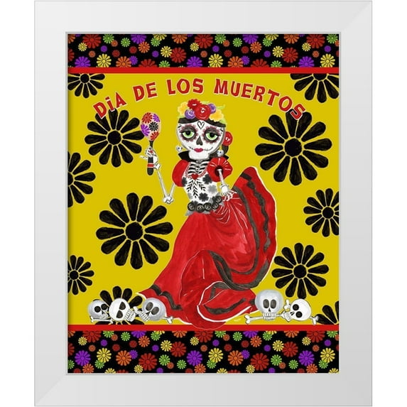 Reed, Tara 15x18 White Modern Wood Framed Museum Art Print Titled - Day of the Dead portrait III-Dancing Woman gold and black