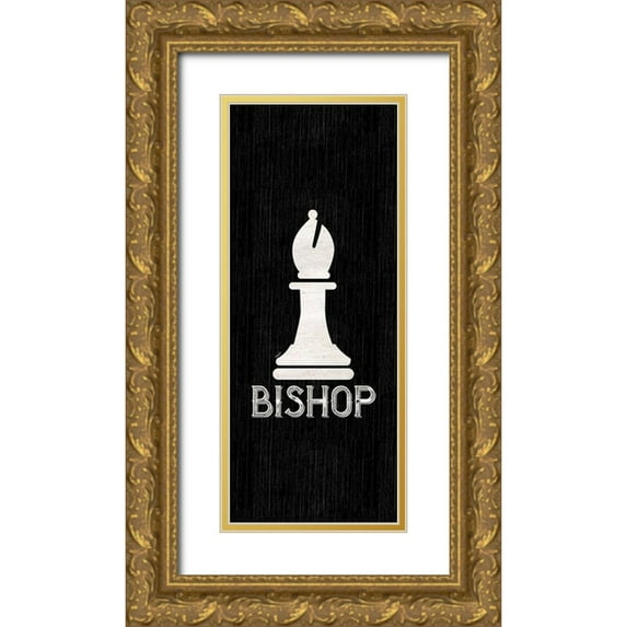 Reed, Tara 15x32 Gold Ornate Wood Framed with Double Matting Museum Art Print Titled - Chess Piece vertical black III-Bishop