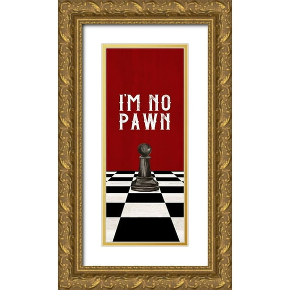 Reed, Tara 15x32 Gold Ornate Wood Framed with Double Matting Museum Art Print Titled - Rather be Playing Chess black on red panel III-No Pawn