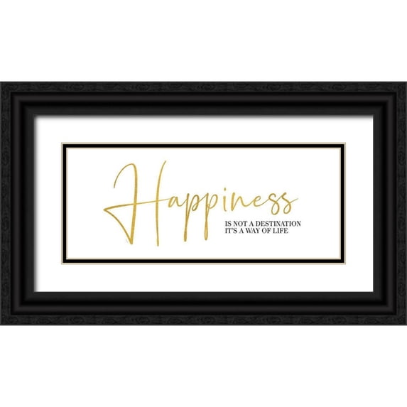 Reed, Tara 18x10 Black Ornate Wood Framed with Double Matting Museum Art Print Titled - Sentiment Art panel III-Happiness