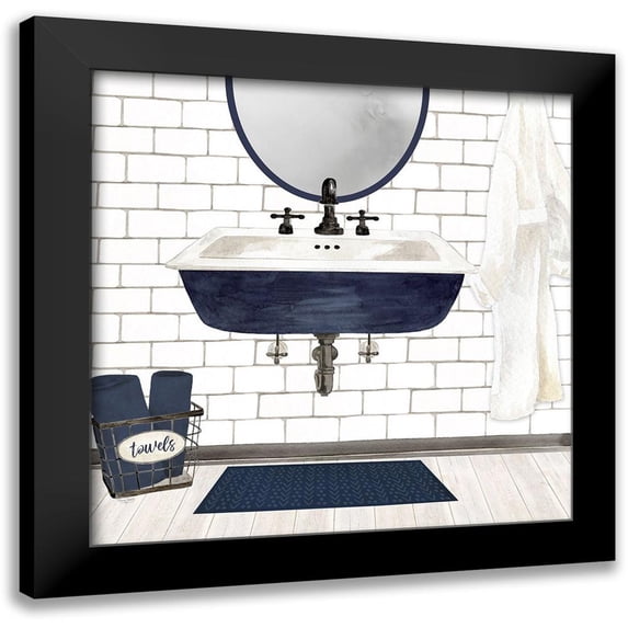 Reed, Tara 20x20 Black Modern Framed Museum Art Print Titled - Farmhouse Bath II navy-Sink