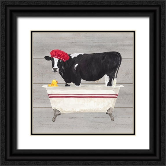 Reed, Tara 20x20 Black Ornate Wood Framed with Double Matting Museum Art Print Titled - Bath time for Cows Tub