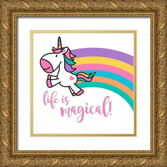 Reed, Tara 20x20 Gold Ornate Wood Framed with Double Matting Museum Art Print Titled - Happy Unicorn Rainbow II