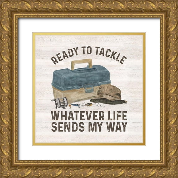 Reed, Tara 20x20 Gold Ornate Wood Framed with Double Matting Museum Art Print Titled - Less Talk More Fishing III-Tackle