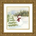 thumbnail image 1 of Reed, Tara 20x20 Gold Ornate Wood Framed with Double Matting Museum Art Print Titled - Snowman Wonderland II-Red Black Santa Hat, 1 of 4