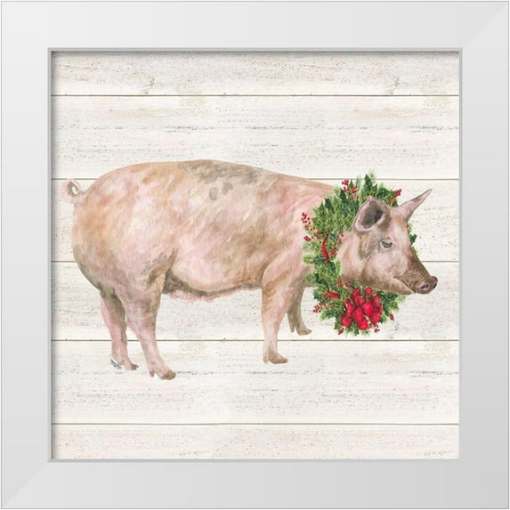 Reed, Tara 20x20 White Modern Wood Framed Museum Art Print Titled - Christmas on the Farm IV-Pig