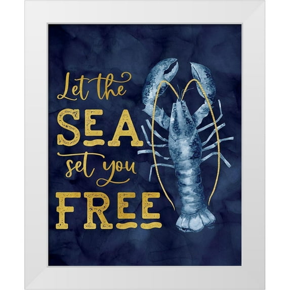 Reed, Tara 20x24 White Modern Wood Framed Museum Art Print Titled - Deep Blue Sea XIV on Gold