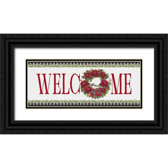 Reed, Tara 24x12 Black Ornate Wood Framed with Double Matting Museum Art Print Titled - Chickadee Christmas Red-Welcome