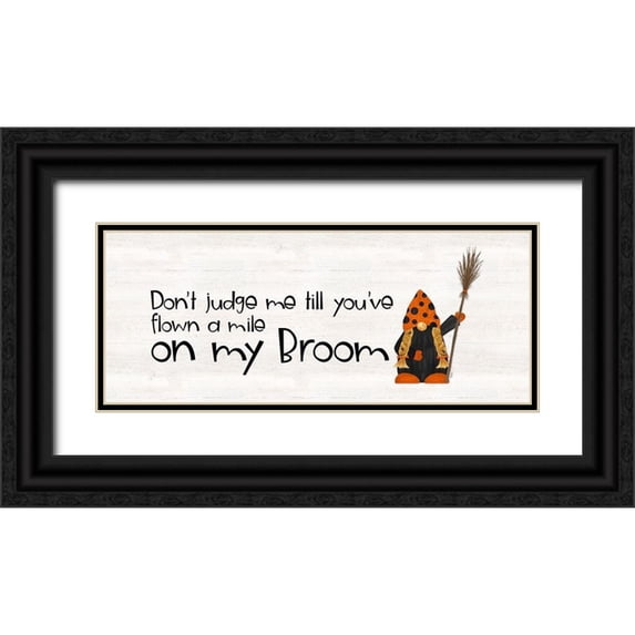 Reed, Tara 24x12 Black Ornate Wood Framed with Double Matting Museum Art Print Titled - Gnomes of Halloween panel IV-My Broom