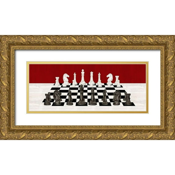 Reed, Tara 24x12 Gold Ornate Wood Framed with Double Matting Museum Art Print Titled - Rather be Playing Chess board panel