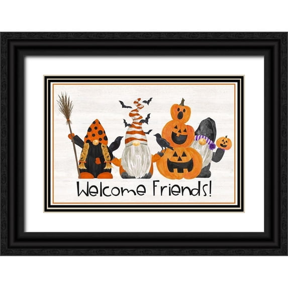 Reed, Tara 24x17 Black Ornate Wood Framed with Double Matting Museum Art Print Titled - Gnomes of Halloween landscape II-Welcome Friends