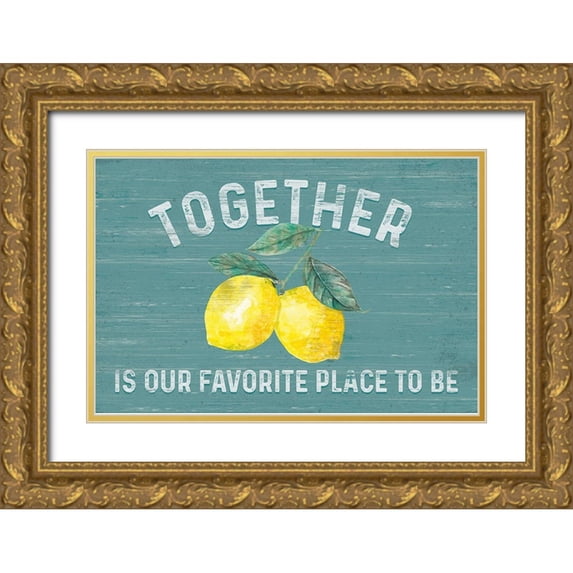 Reed, Tara 24x17 Gold Ornate Wood Framed with Double Matting Museum Art Print Titled - Happy Thoughts I on Teal
