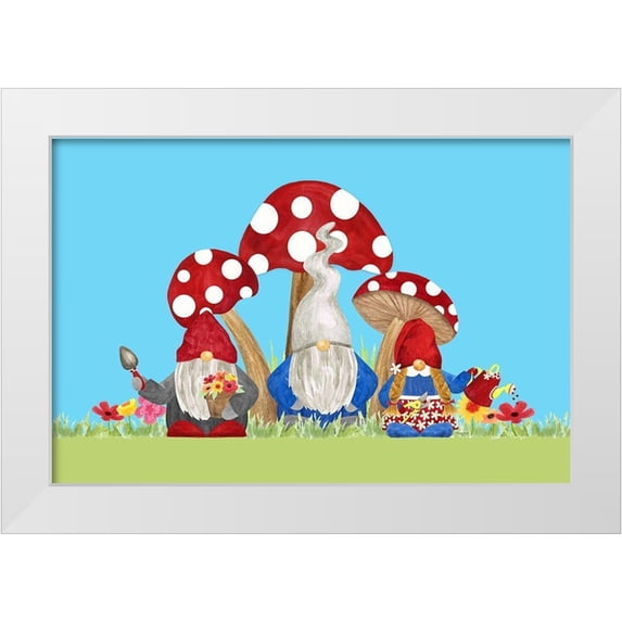 Reed, Tara 24x17 White Modern Wood Framed Museum Art Print Titled - Gardening Gnomes landscape I
