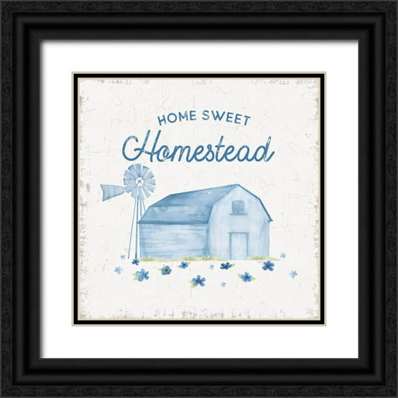 Reed, Tara 26x26 Black Ornate Wood Framed with Double Matting Museum Art Print Titled - Country Cottage Field I wash