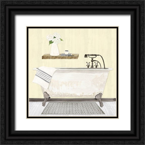 Reed, Tara 26x26 Black Ornate Wood Framed with Double Matting Museum Art Print Titled - Farmhouse Bath I gray And yellow 2-Tub