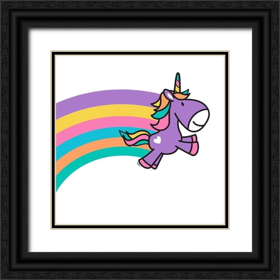 Reed, Tara 26x26 Black Ornate Wood Framed with Double Matting Museum Art Print Titled - Happy Unicorn Trio I -purple