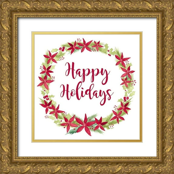 Reed, Tara 26x26 Gold Ornate Wood Framed with Double Matting Museum Art Print Titled - Be Joyful Happy Holidays